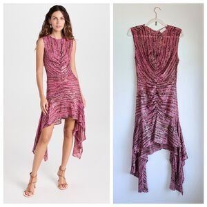 NWT AKNVAS Tina Asymmetric Hem Sleeveless Sequin Dress in Pink Topaz Size 6